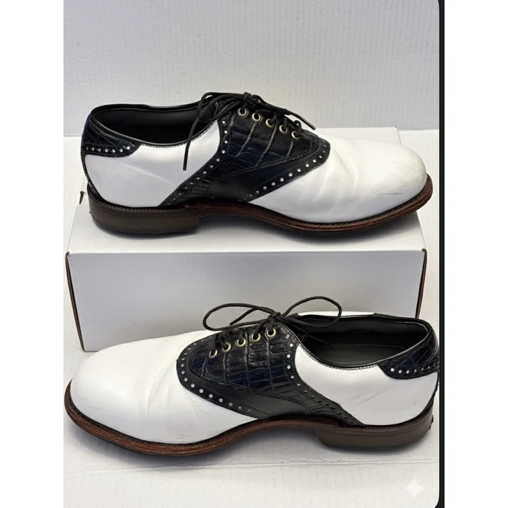 Footjoy Mens 8.5 EE Classics Dry Premiere Waterproof Golf Shoes 50470 Croc Black